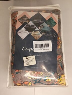 Floral Duvet Cover Set - Gray Background with Multicolor Flowers